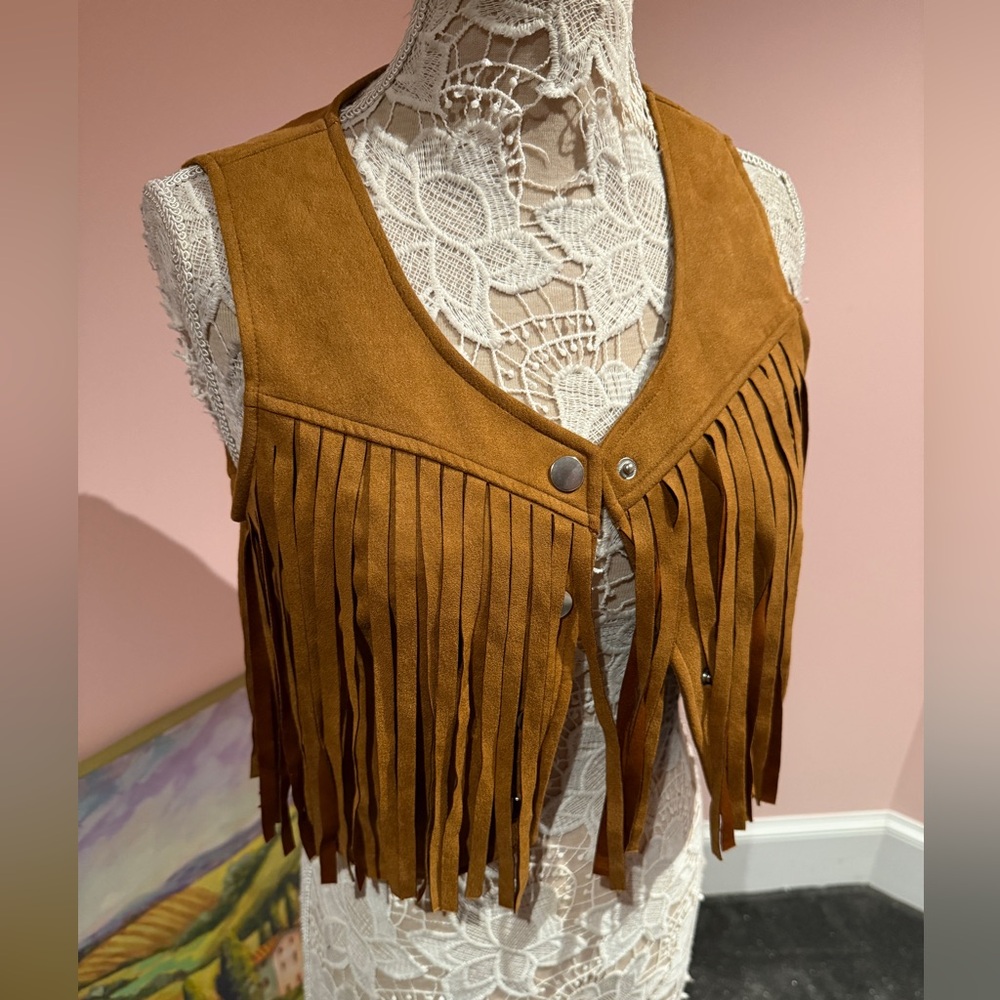 SHEIN faux suede fringe vest